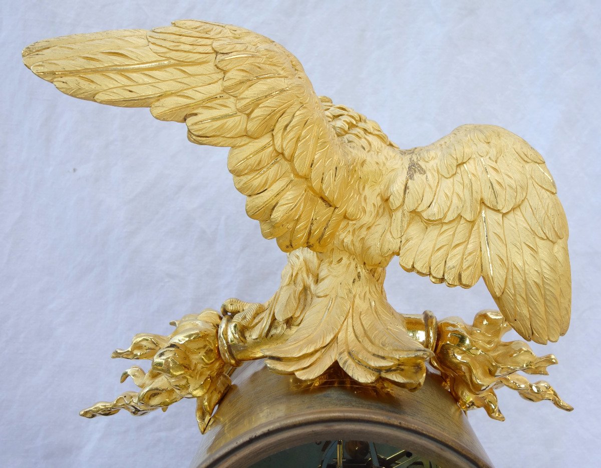 Pendule Aux Maréchaux d'époque Empire, Début XIXe Siècle, Bronze Doré Et Marbre Griotte-photo-6