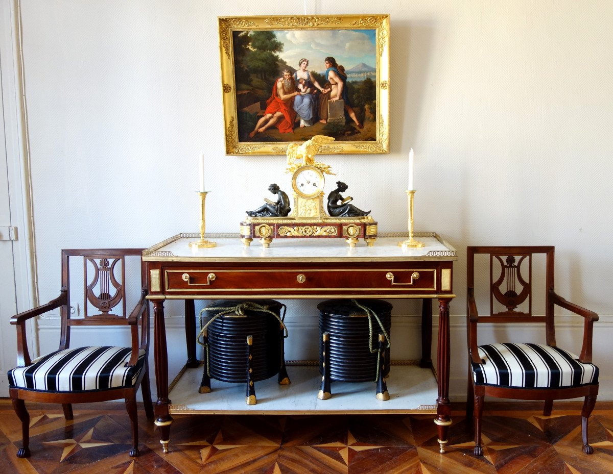 Pendule Aux Maréchaux d'époque Empire, Début XIXe Siècle, Bronze Doré Et Marbre Griotte-photo-8