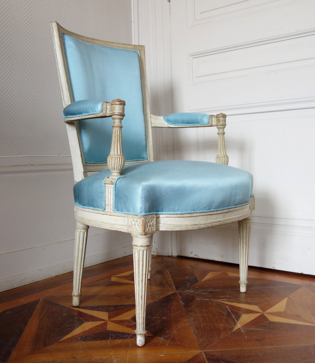 Pair Of Louis XVI Lacquered Cabriolet Armchairs, Late 18th Century Circa 1785-photo-5