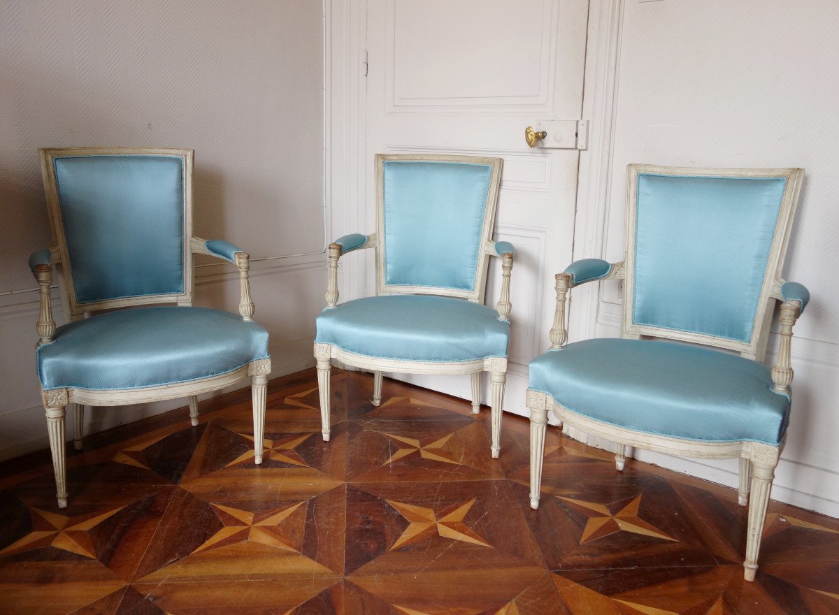 Pair Of Louis XVI Lacquered Cabriolet Armchairs, Late 18th Century Circa 1785-photo-8