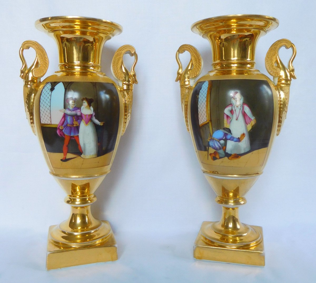 Paire De Vases d'Ornement Empire En Porcelaine De Paris - époque Restauration-photo-3