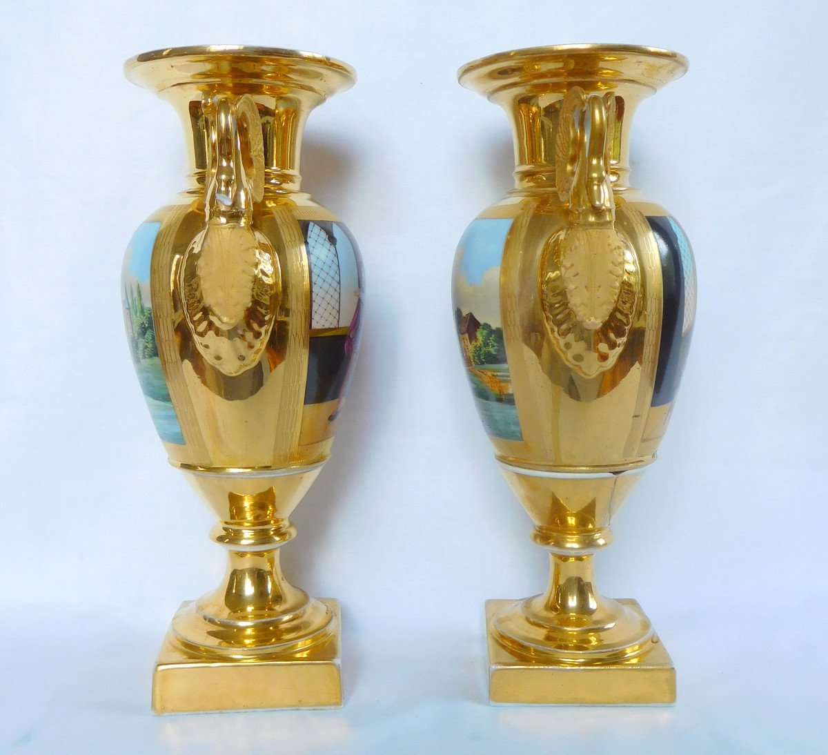 Pair Of Empire Ornamental Vases In Paris Porcelain - Restoration Period-photo-4
