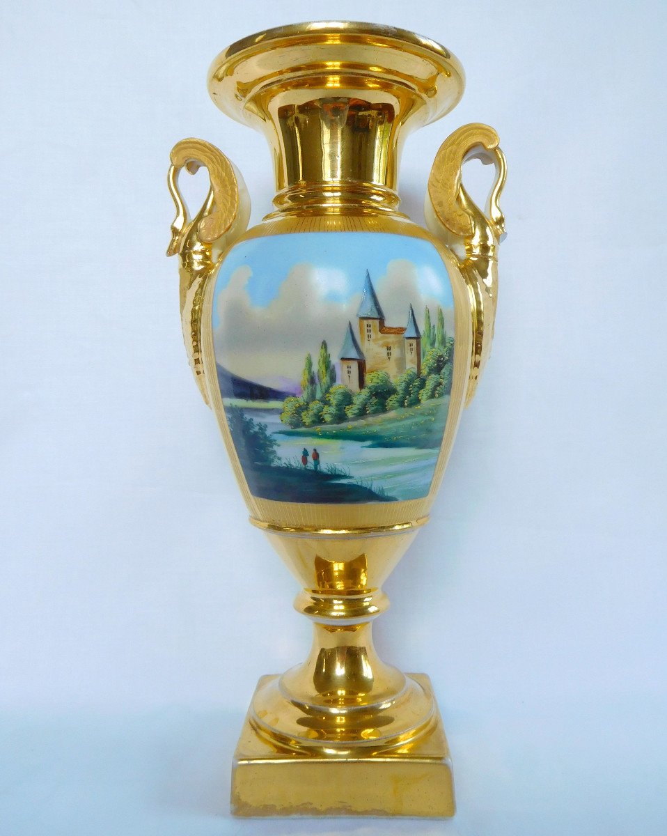 Paire De Vases d'Ornement Empire En Porcelaine De Paris - époque Restauration-photo-1