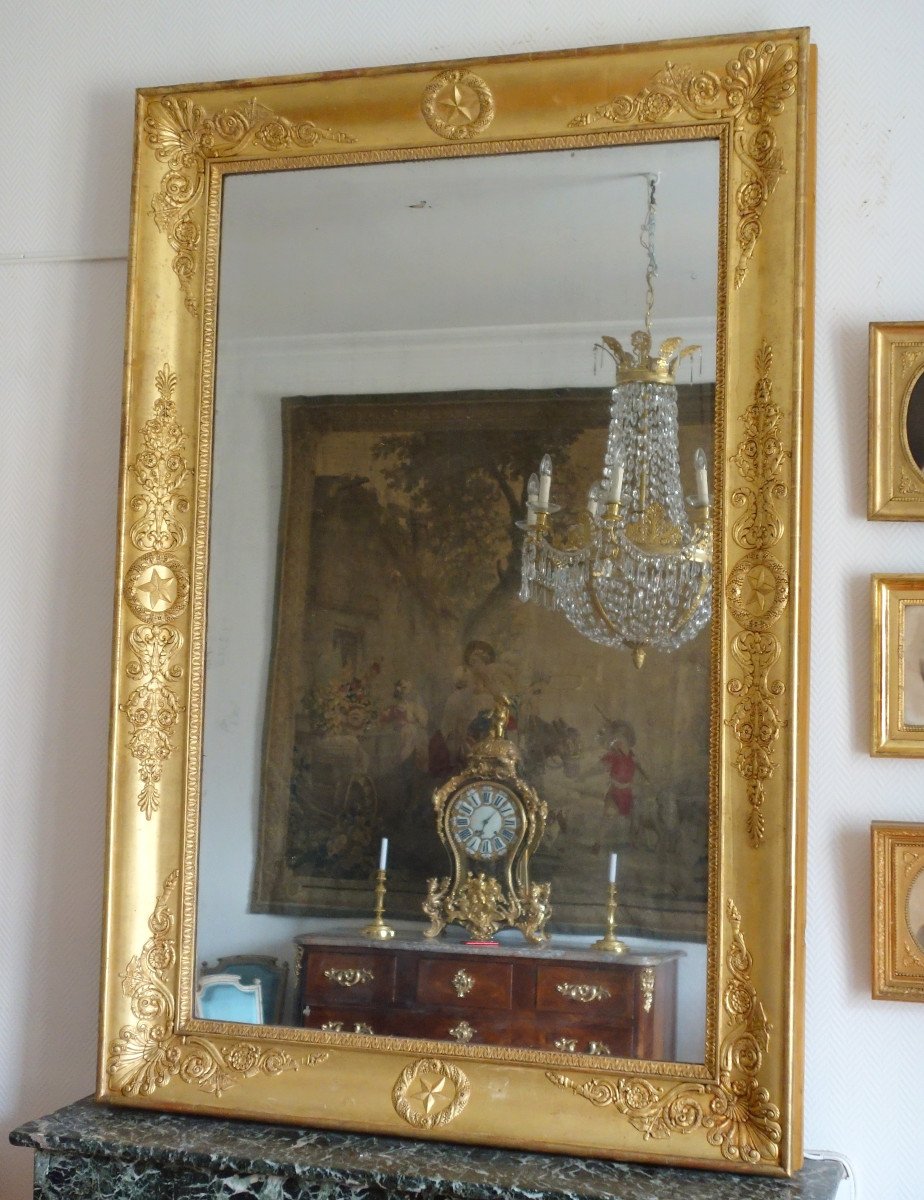 Important Miroir Empire En Bois Doré d'époque Charles X à Glace Au Mercure - 195x128cm-photo-2