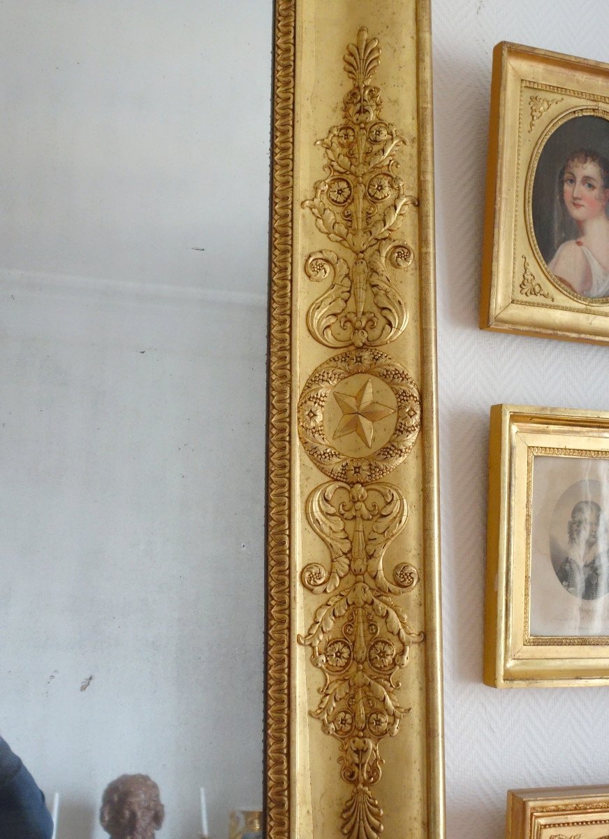 Important Miroir Empire En Bois Doré d'époque Charles X à Glace Au Mercure - 195x128cm-photo-7