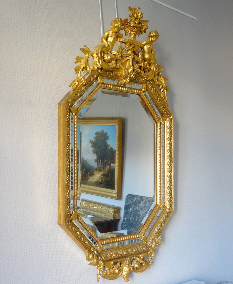 Miroir à Parecloses En Bois Doré, d'époque Napoléon III 145cm X 85cm-photo-2