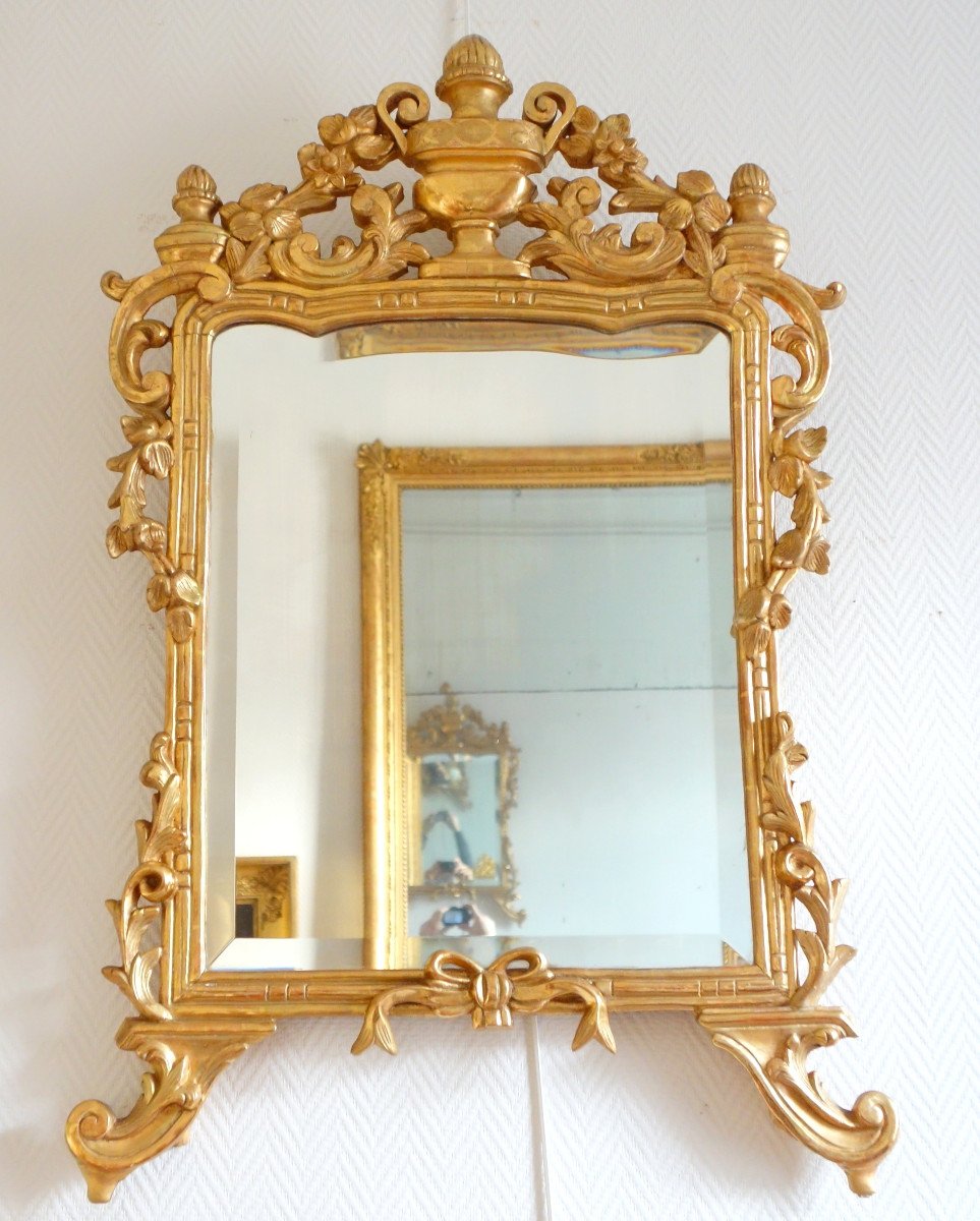   Miroir En Bois Doré, Travail Provencal d'époque Louis XV - Transition - 96cm X 60cm-photo-2