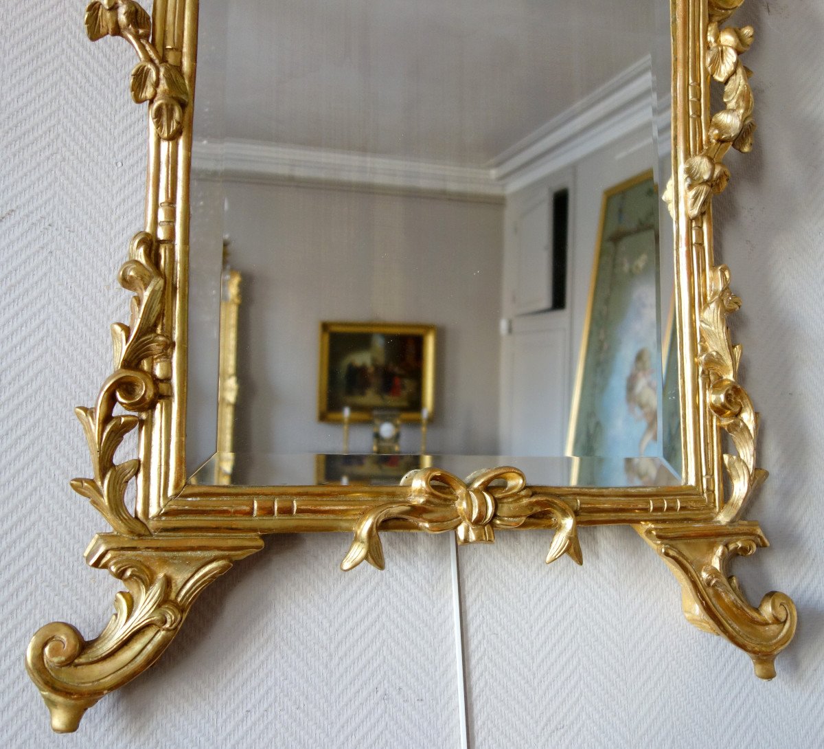   Miroir En Bois Doré, Travail Provencal d'époque Louis XV - Transition - 96cm X 60cm-photo-3