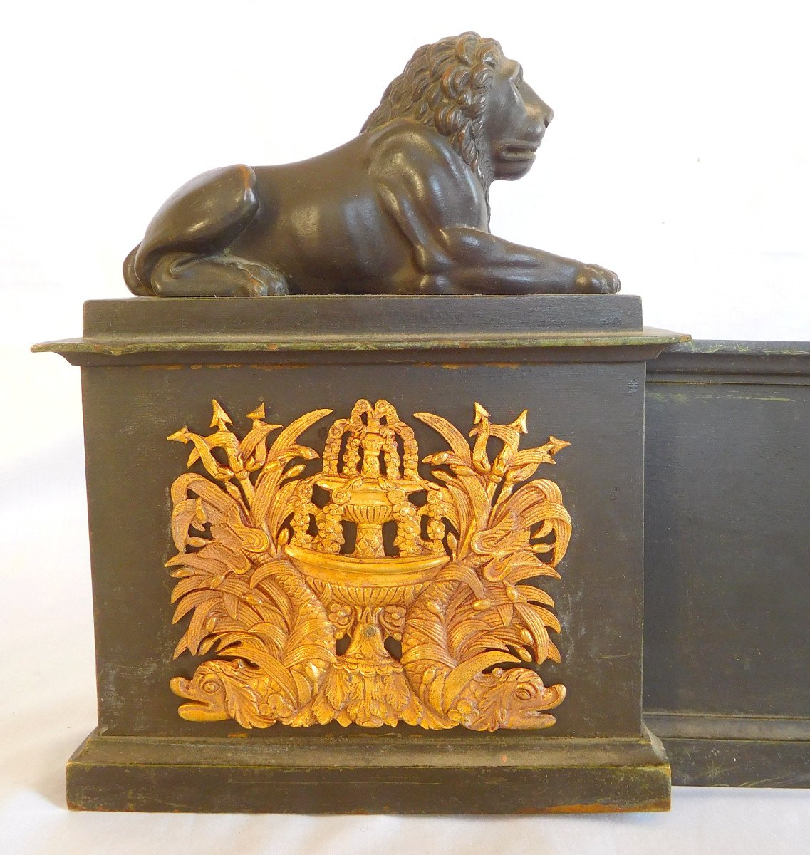 Barre De Cheminée Empire En Bronze Patiné Et Doré Aux Lions - début 19e siècle-photo-3