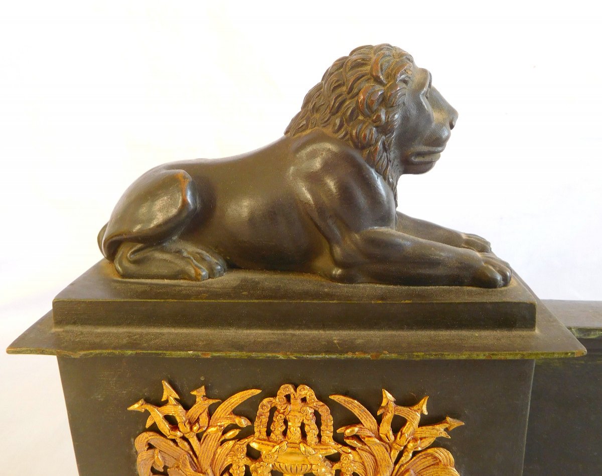 Barre De Cheminée Empire En Bronze Patiné Et Doré Aux Lions - début 19e siècle-photo-4
