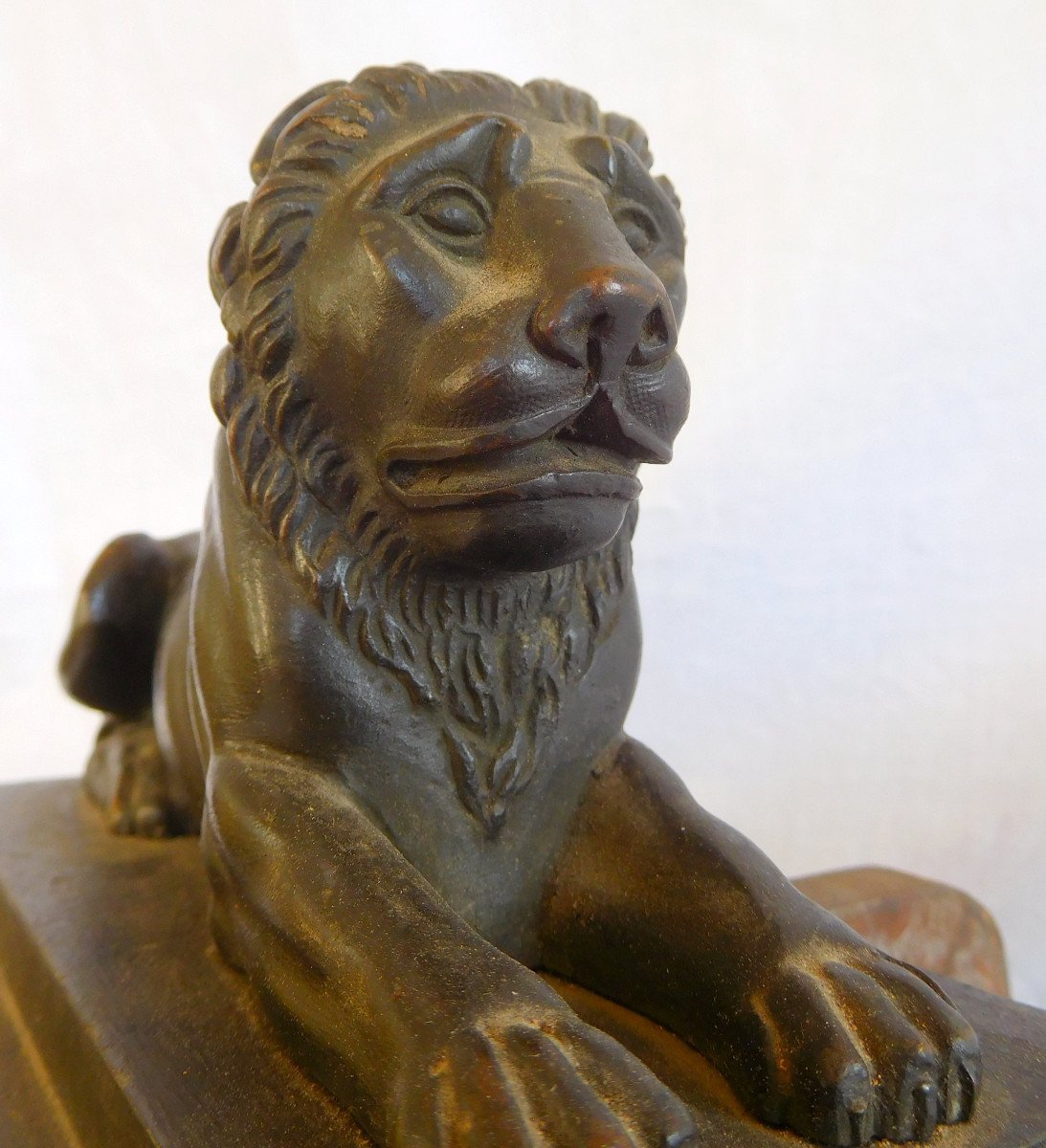 Barre De Cheminée Empire En Bronze Patiné Et Doré Aux Lions - début 19e siècle-photo-2