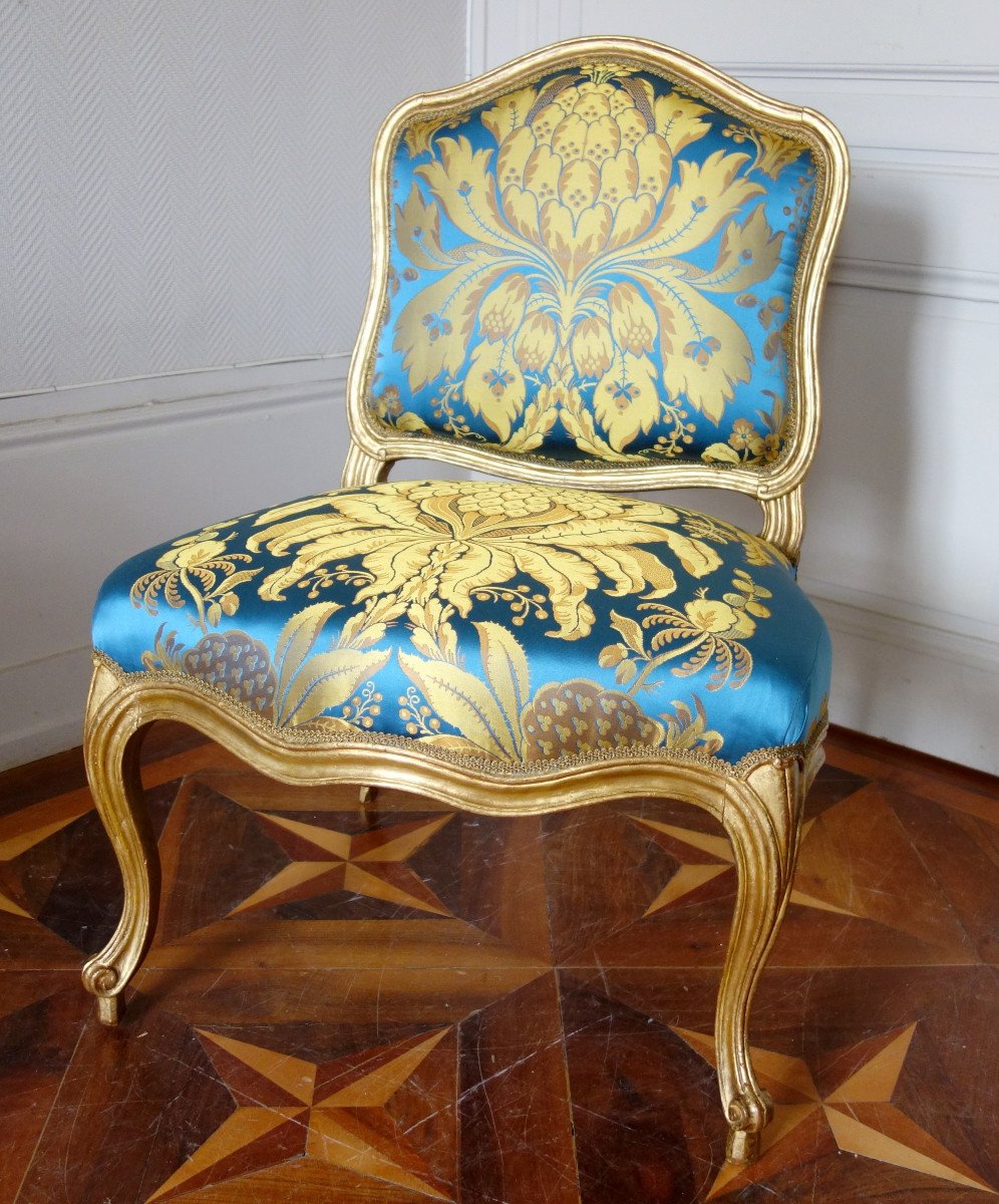 Suite Of 4 Louis XV Gilded Wood Chairs Stamped Of Meunier - Elysée Palace Style-photo-3