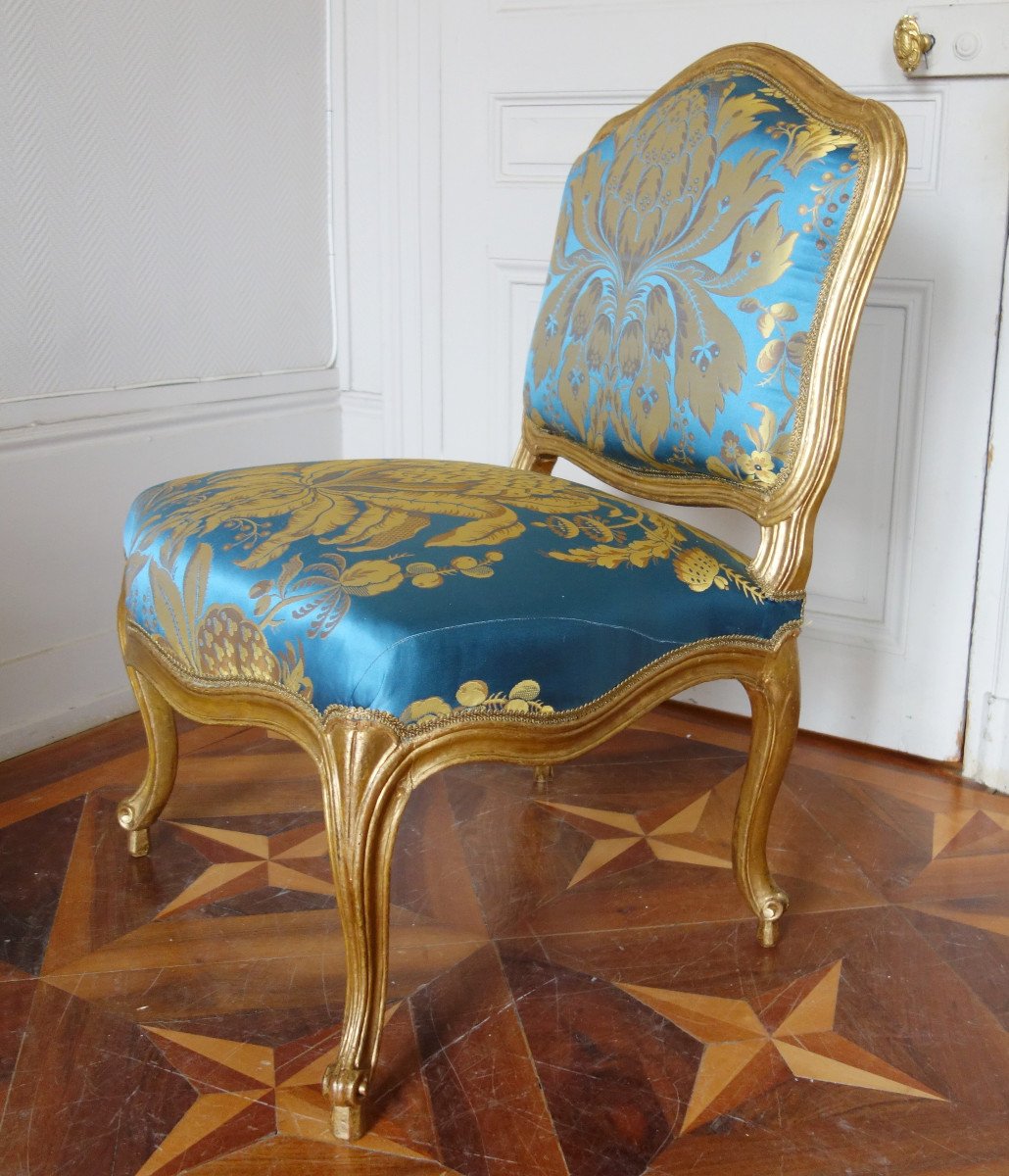 Suite Of 4 Louis XV Gilded Wood Chairs Stamped Of Meunier - Elysée Palace Style-photo-4
