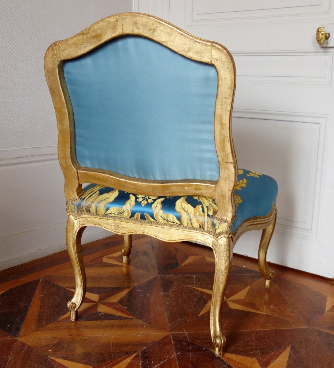 Suite Of 4 Louis XV Gilded Wood Chairs Stamped Of Meunier - Elysée Palace Style-photo-1