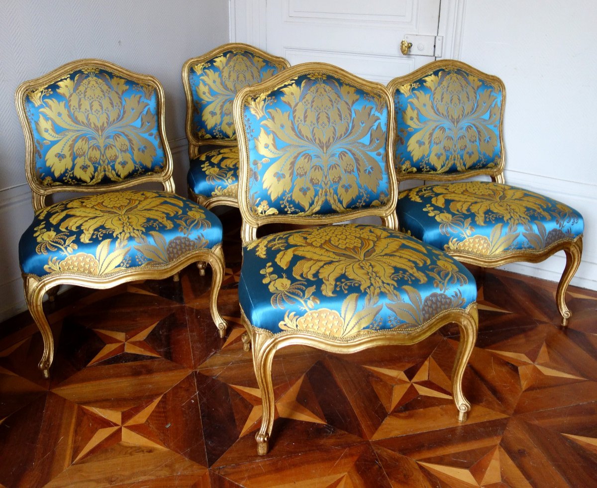 Suite Of 4 Louis XV Gilded Wood Chairs Stamped Of Meunier - Elysée Palace Style