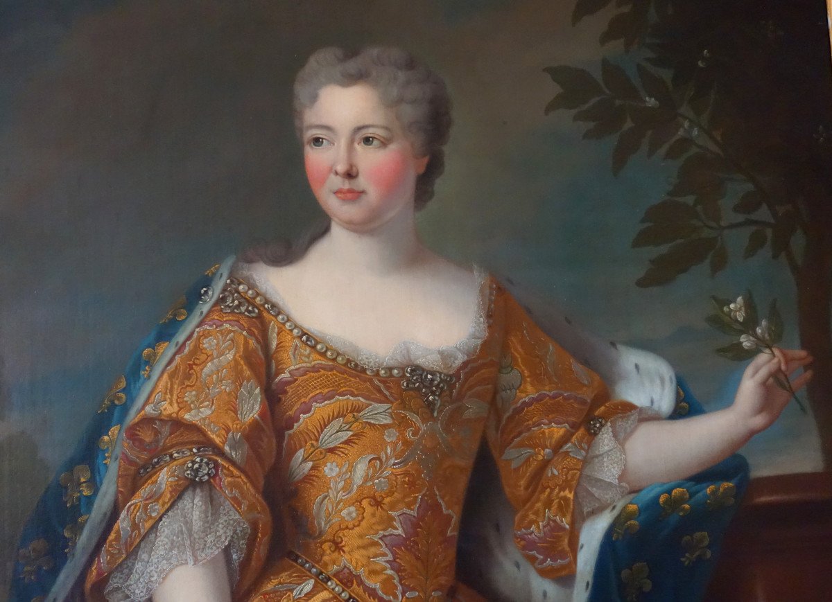 Pierre Gobert : Portrait De La Reine Marie Leczinska - Huile Sur Toile 161cmx137cm 