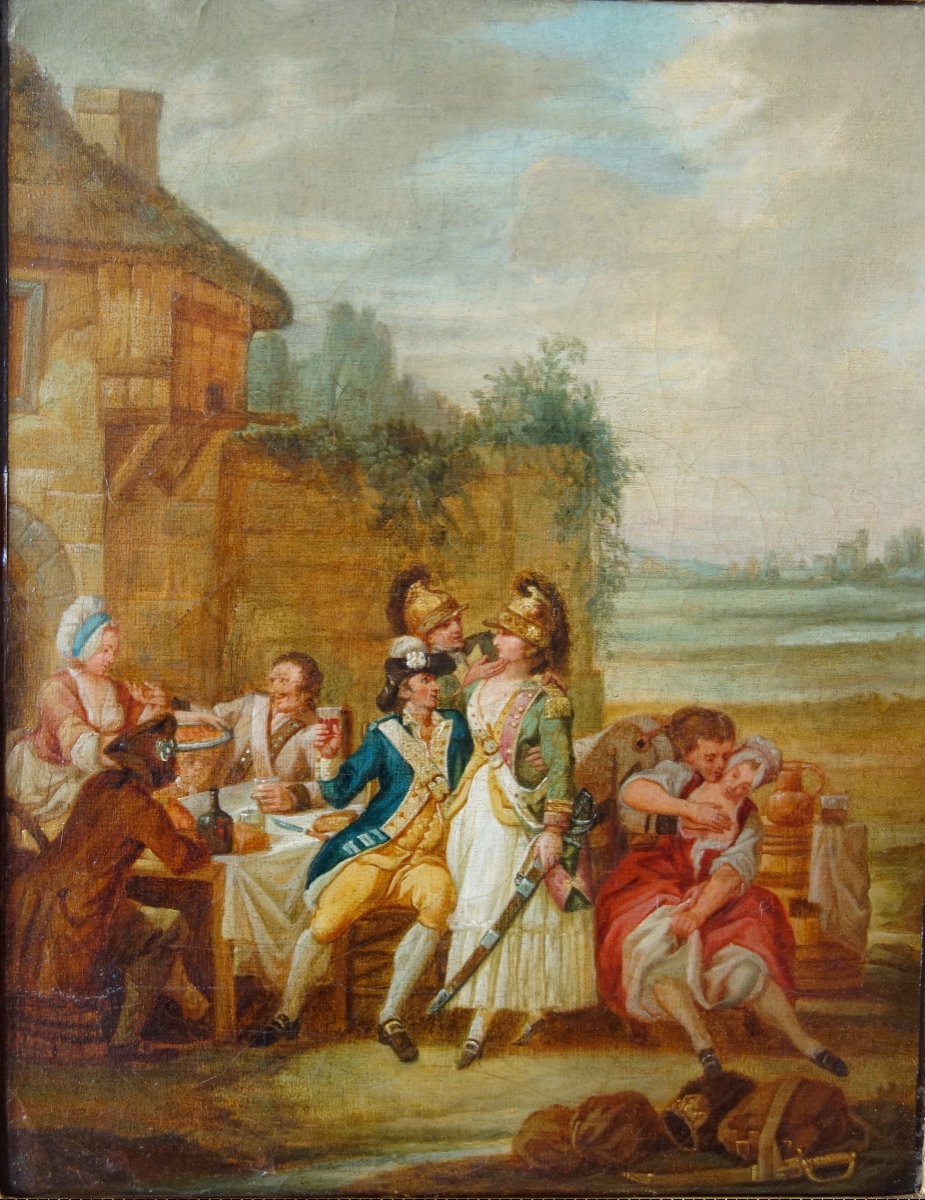 18th Century French School, Picturesque Scene At The Inn Circa 1780-photo-2