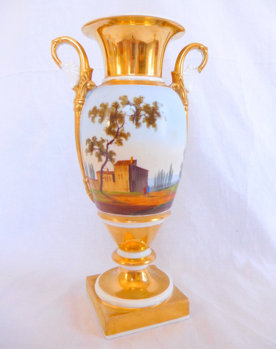 Paire De Vases Empire En Porcelaine De Paris - Paysages Tournants-photo-3