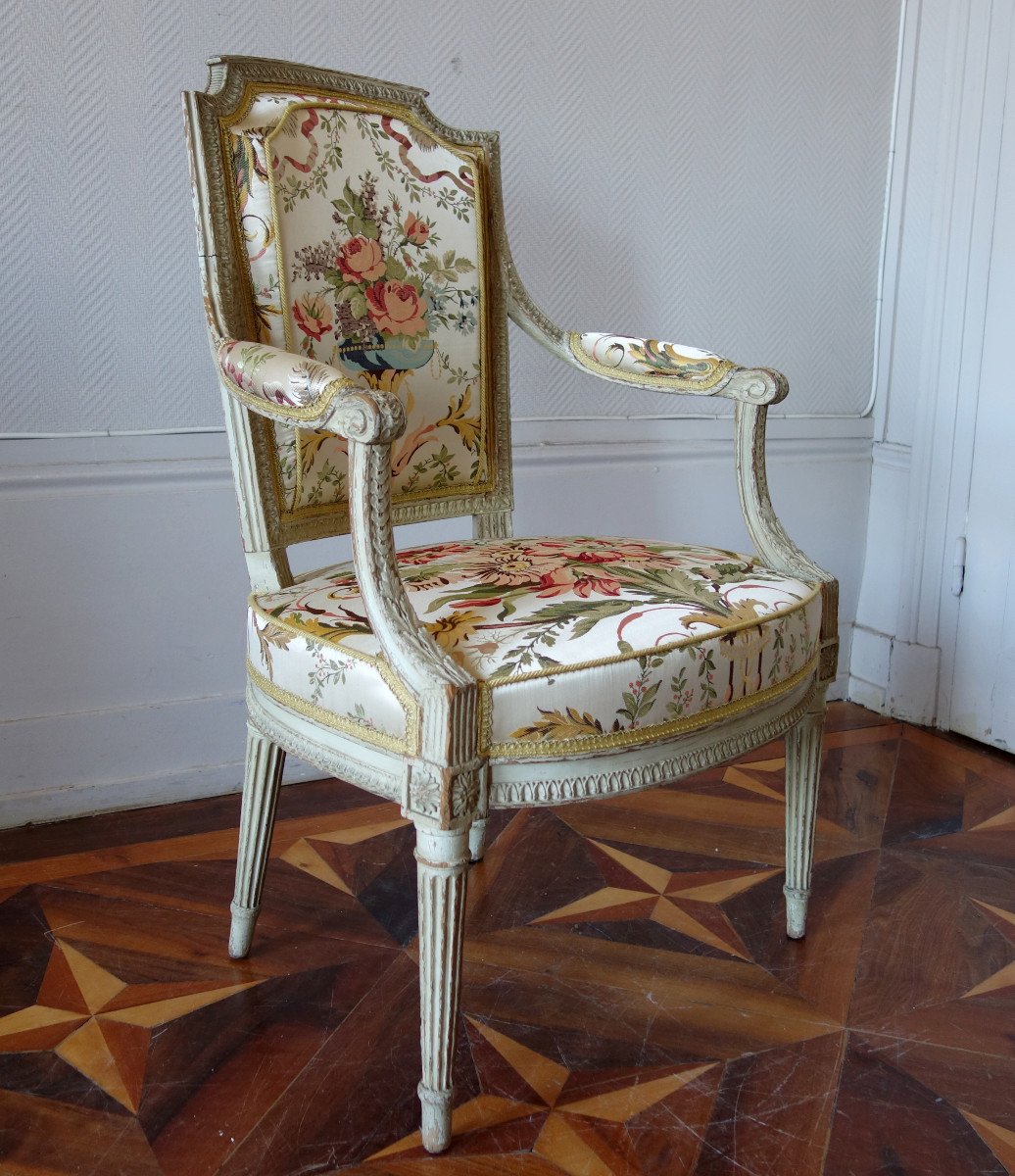 Claude Sene : Pair Of Louis XVI Cabriolet Armchairs Stamped, 18th Century-photo-2