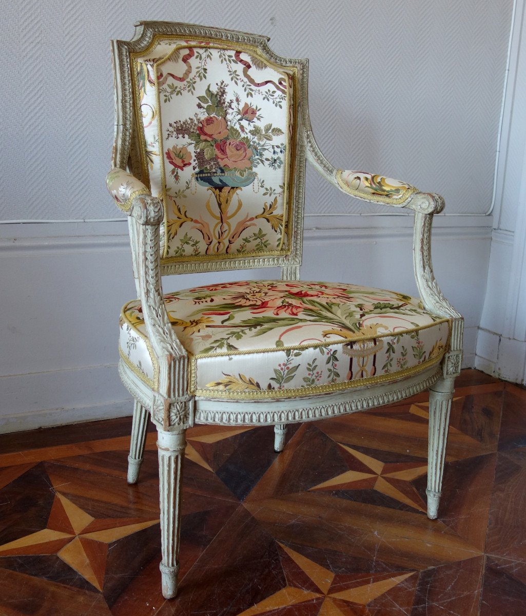 Claude Sene : Pair Of Louis XVI Cabriolet Armchairs Stamped, 18th Century-photo-3