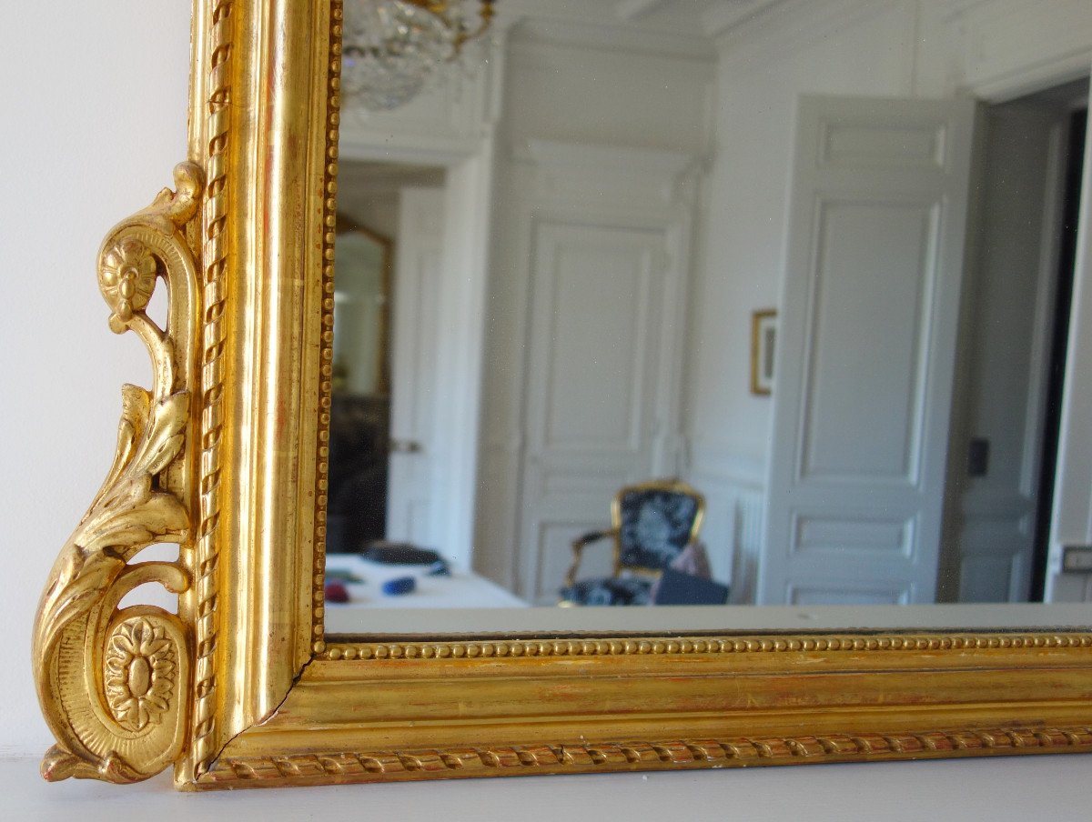 Large Gilt Wood Fireplace Mirror, Napoleon III Period, Mercury Glaze - 205cm X 128cm-photo-5