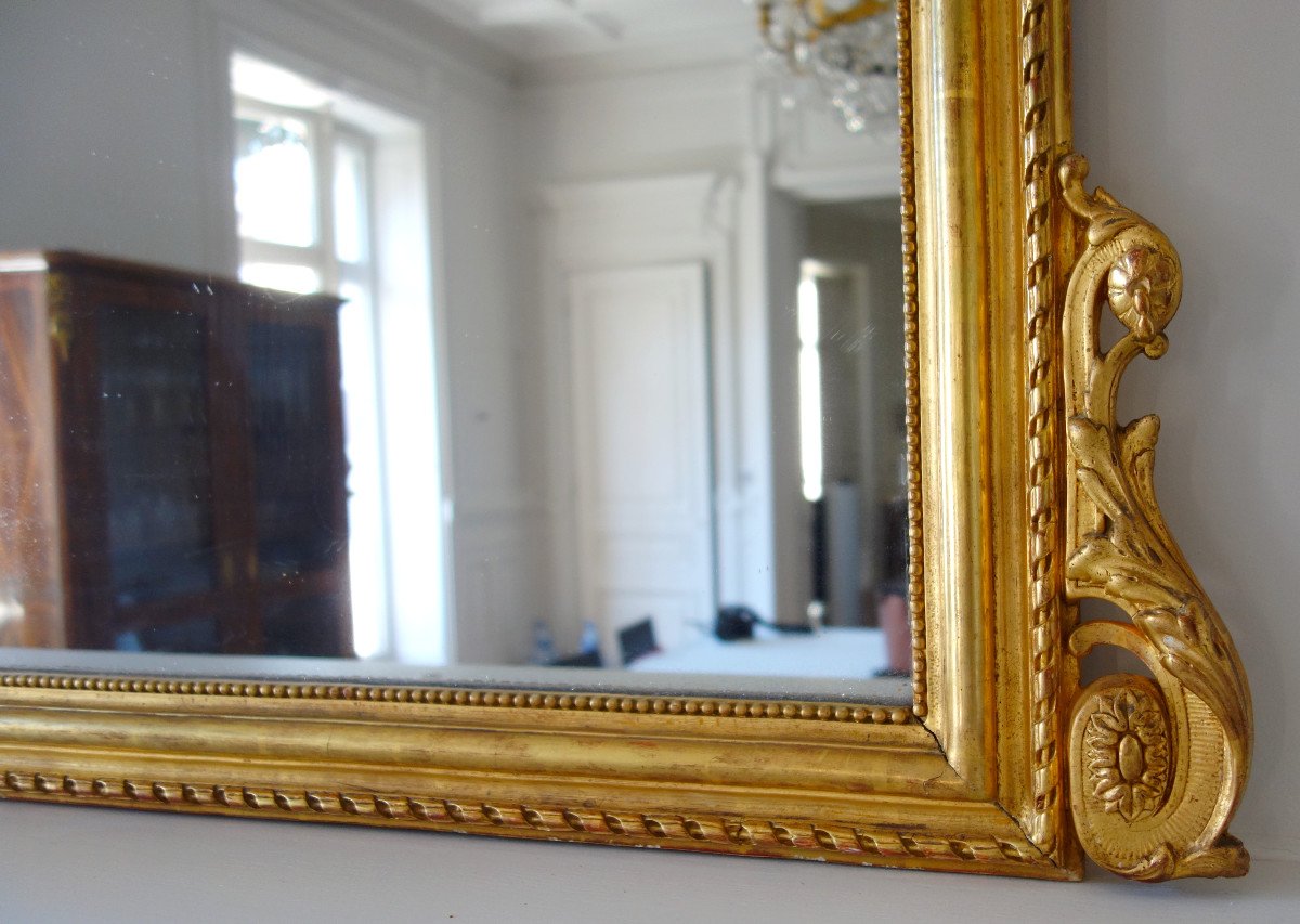 Grand Miroir De Cheminée En Bois Doré d'époque Napoléon III, Glace Au Mercure - 205cm X 128cm-photo-6