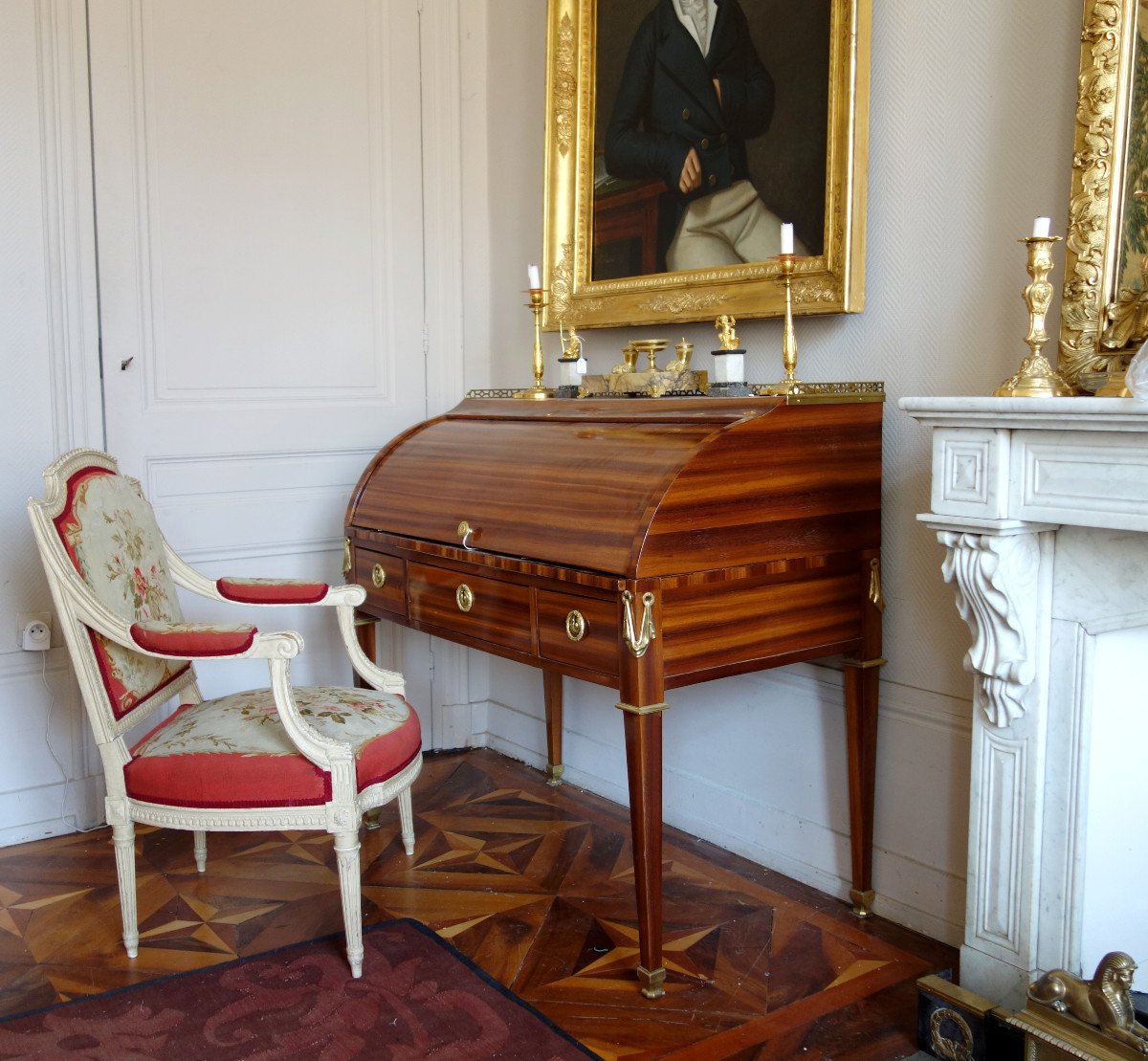 Claude Séné, Fauteuil à La Reine d'époque Louis XVI, Tapisserie De Beauvais & Numéro Inventaire-photo-7