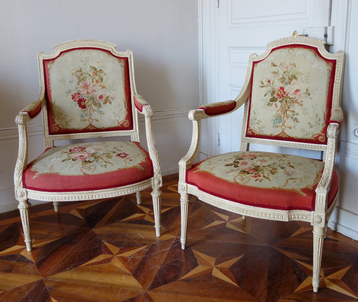 Claude Séné, Fauteuil à La Reine d'époque Louis XVI, Tapisserie De Beauvais & Numéro Inventaire-photo-8