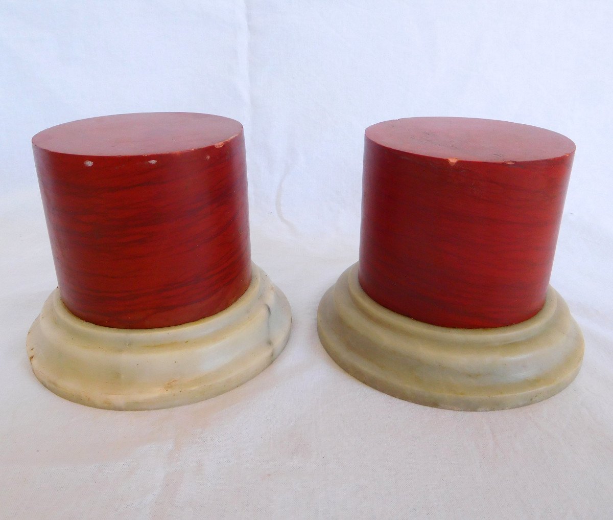 Pair Of Red Marble Bases, Louis XVI Style, 20th Century Italian Production-photo-2