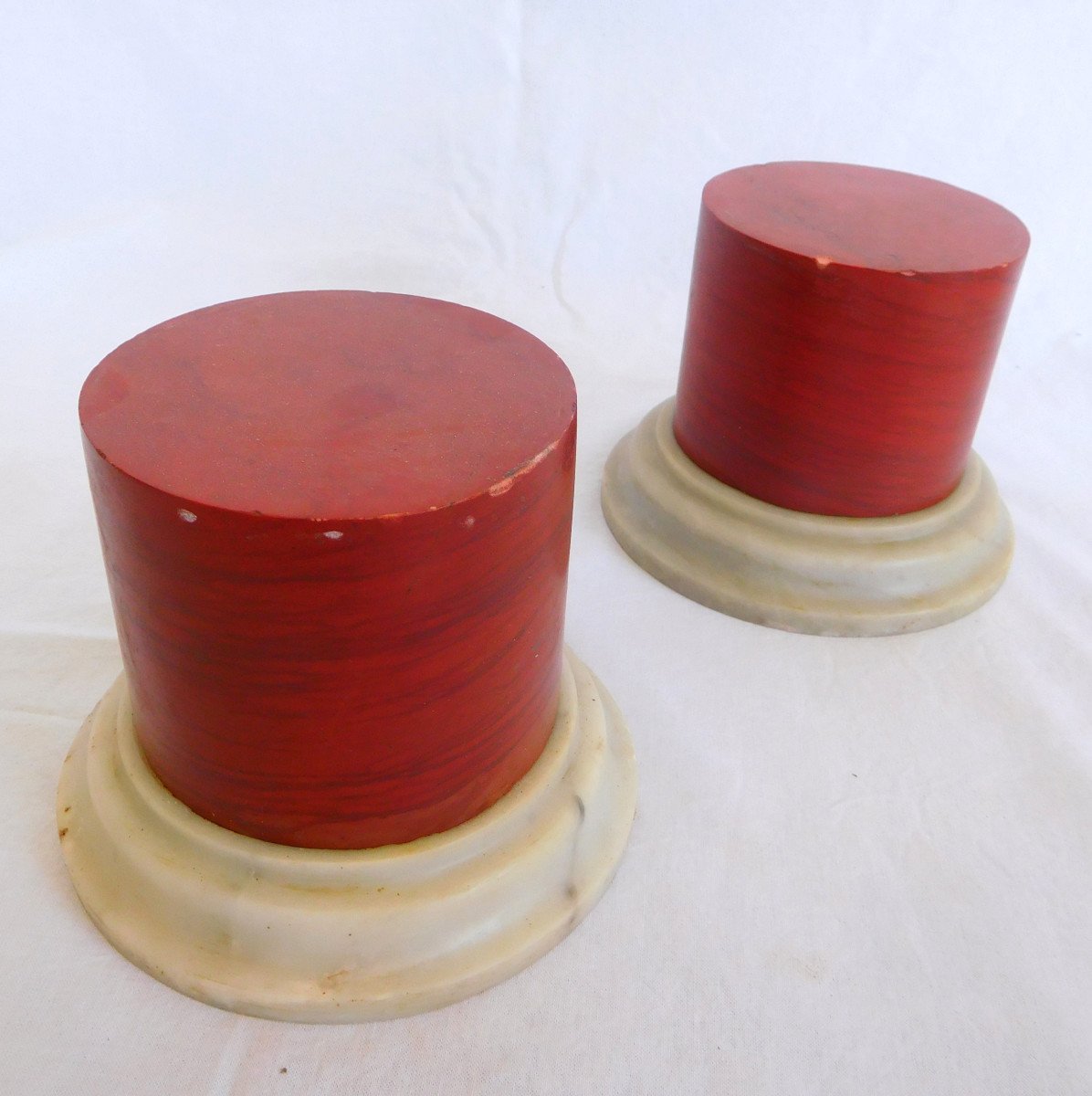 Pair Of Red Marble Bases, Louis XVI Style, 20th Century Italian Production-photo-3