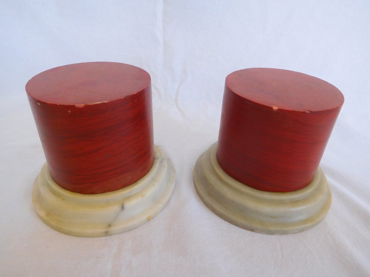 Pair Of Red Marble Bases, Louis XVI Style, 20th Century Italian Production-photo-1