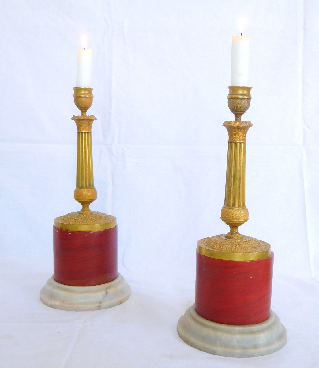 Pair Of Red Marble Bases, Louis XVI Style, 20th Century Italian Production-photo-4