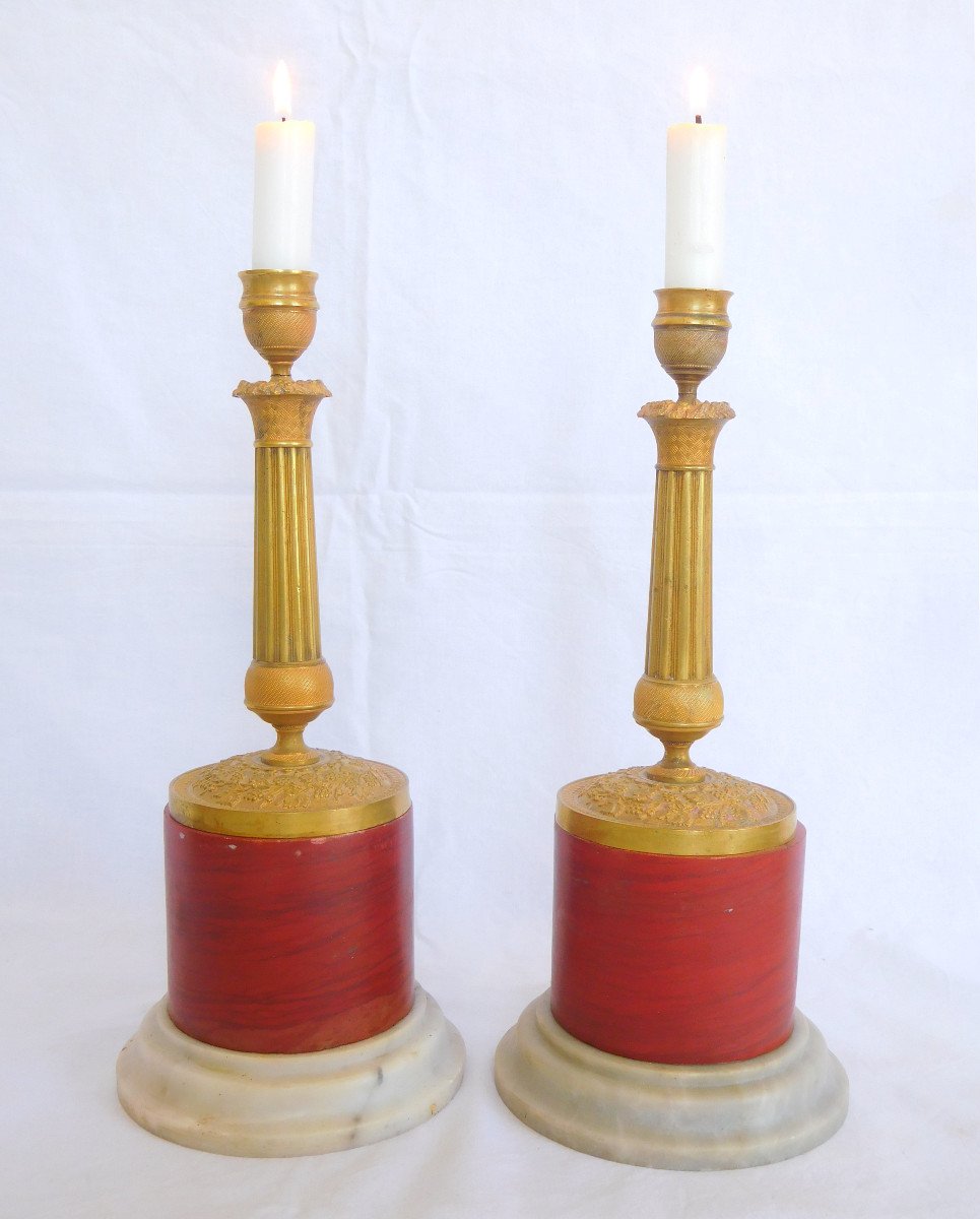 Pair Of Red Marble Bases, Louis XVI Style, 20th Century Italian Production-photo-5