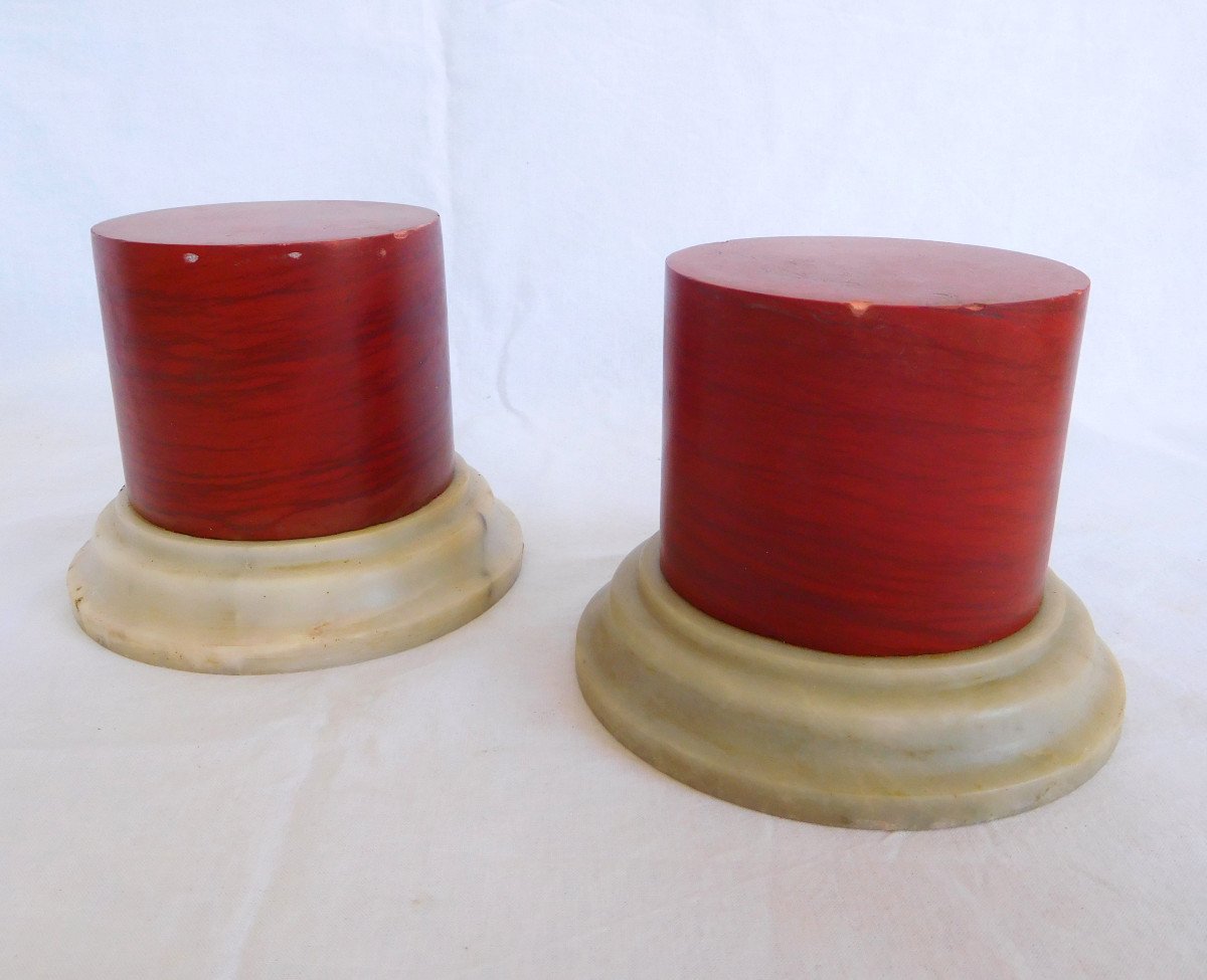 Pair Of Red Marble Bases, Louis XVI Style, 20th Century Italian Production