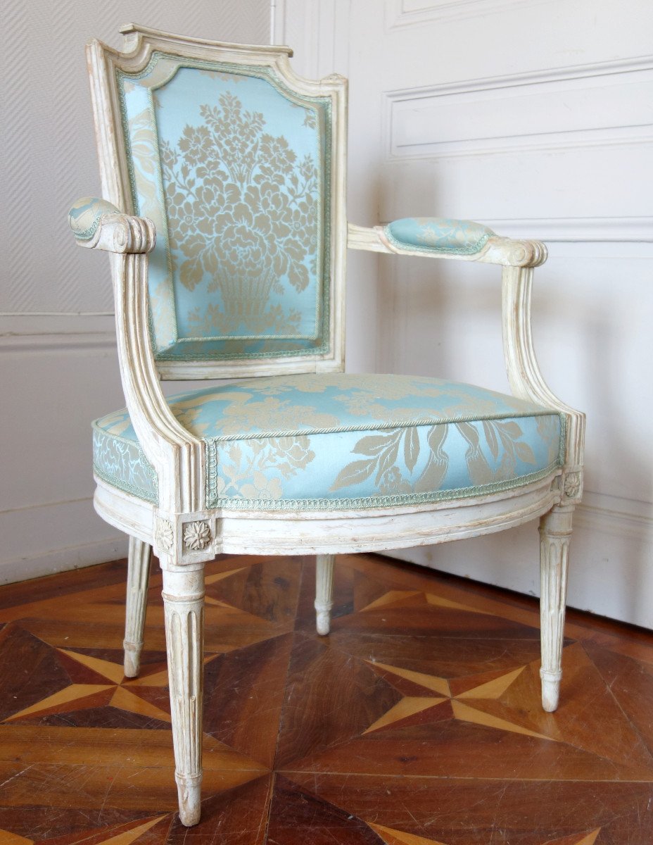 Set Of 4 Louis XVI Lacquered Cabriolet Armchairs Stamped Claude Lerat - 18th Century-photo-2