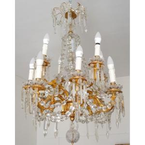 Baccarat - Chandelier 10 Lights In Chased Bronze And Gilded With Fine Gold - Late 19th Century