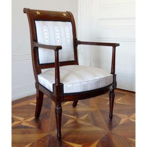 Fauteuil De Bureau d'époque Directoire En Acajou laiton et ébène Attribué à Georges Jacob