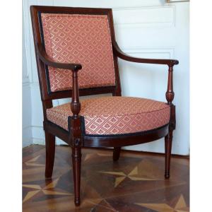Georges Jacob - Office Armchair In Mahogany From The Directoire Period - Stamped - Horsehair Cover