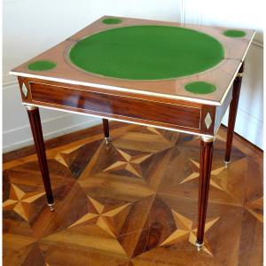 Table à Jeu Louis XVI Directoire En Acajou, ébène Et Laiton, époque Fin XVIIIe Siècle