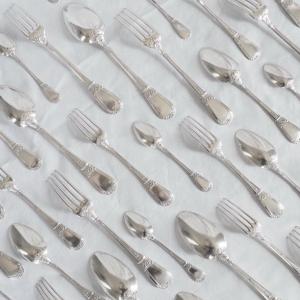 Paul Canaux : Louis XVI Style Sterling Silver Flatware For 12 - 60 Pieces - Late 19th Century