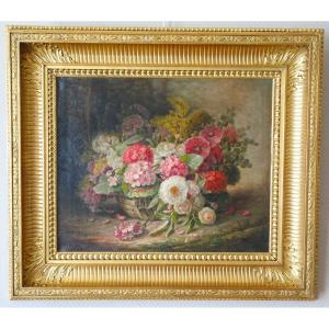 Grande Huile Sur Toile, Tableau De Fleurs Par Clément Gontier, Vers 1900 - 96,5cm X 77cm