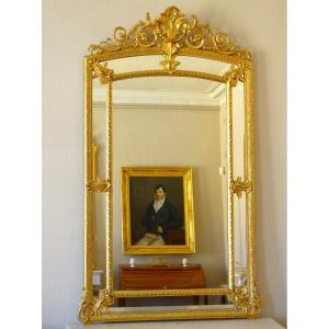 Miroir De Cheminée à Poser à Parecloses En Bois Doré, époque Napoleon III, 101x172cm