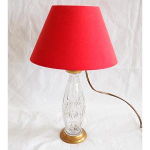 Baccarat - Pied De Lampe En Cristal Et Bronze Doré - étiquette Papier