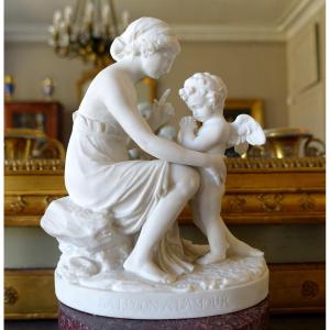 Sèvres - Allegorical Scene "the Lesson To Love" After Boizot Porcelain Biscuit - Signed