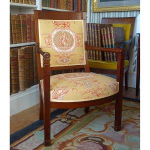 Empire Consulate Period Office Armchair In Mahogany - Printed Canvas