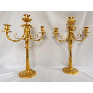 Claude Galle - Pair Of Candelabra In Chiseled And Mercury-gilded Bronze - Empire Period