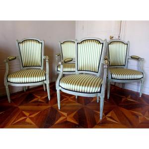 Set Of 4 Louis XVI Laquered Cabriolet Armchairs, 18th Century