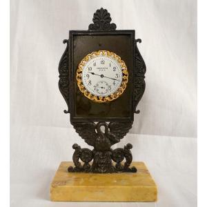 Watch Holder In Bronze And Marble - Neoclassical Work From The Empire Restoration Period - Ca 1820