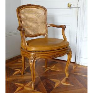 François Reuze: Louis XV Period Cane Office Armchairs, Stamped