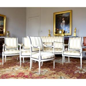 Directoire Period 5 Pieces Sitting Set  4 Armchairs And A Sofa In The Taste Of Jacob Late 18th